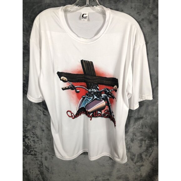 Men’s T-Shirt Driven By The Spirit White Cross Biker Shirt Size Adult L C2 Sport - Picture 2 of 8